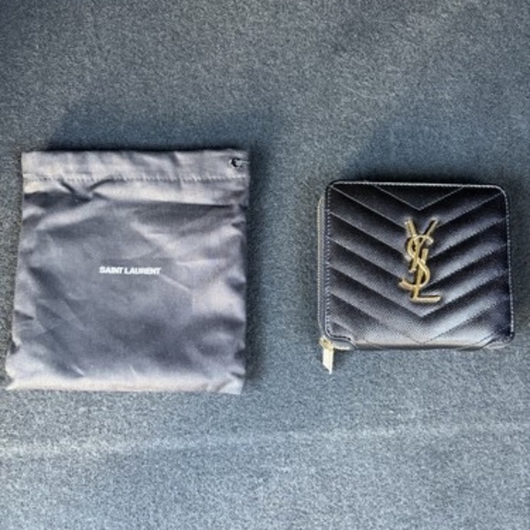 Saint Laurent Handbags - Saint Laurent YSL Cassandra Matelassé Compact Leather Wallet – Black